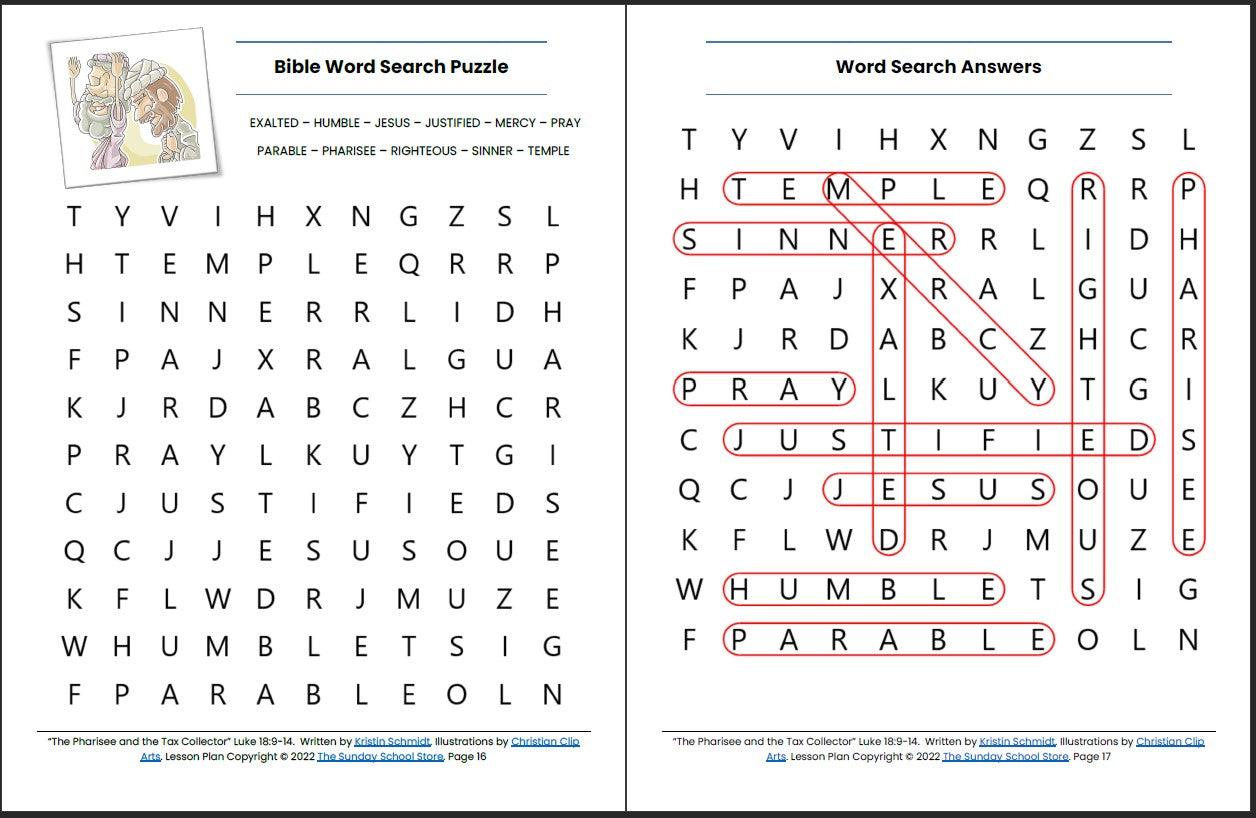 The Pharisee and the Tax Collector (Luke 18:9-14) Printable Bible Lesson & Sunday School Activities - Sunday School Store