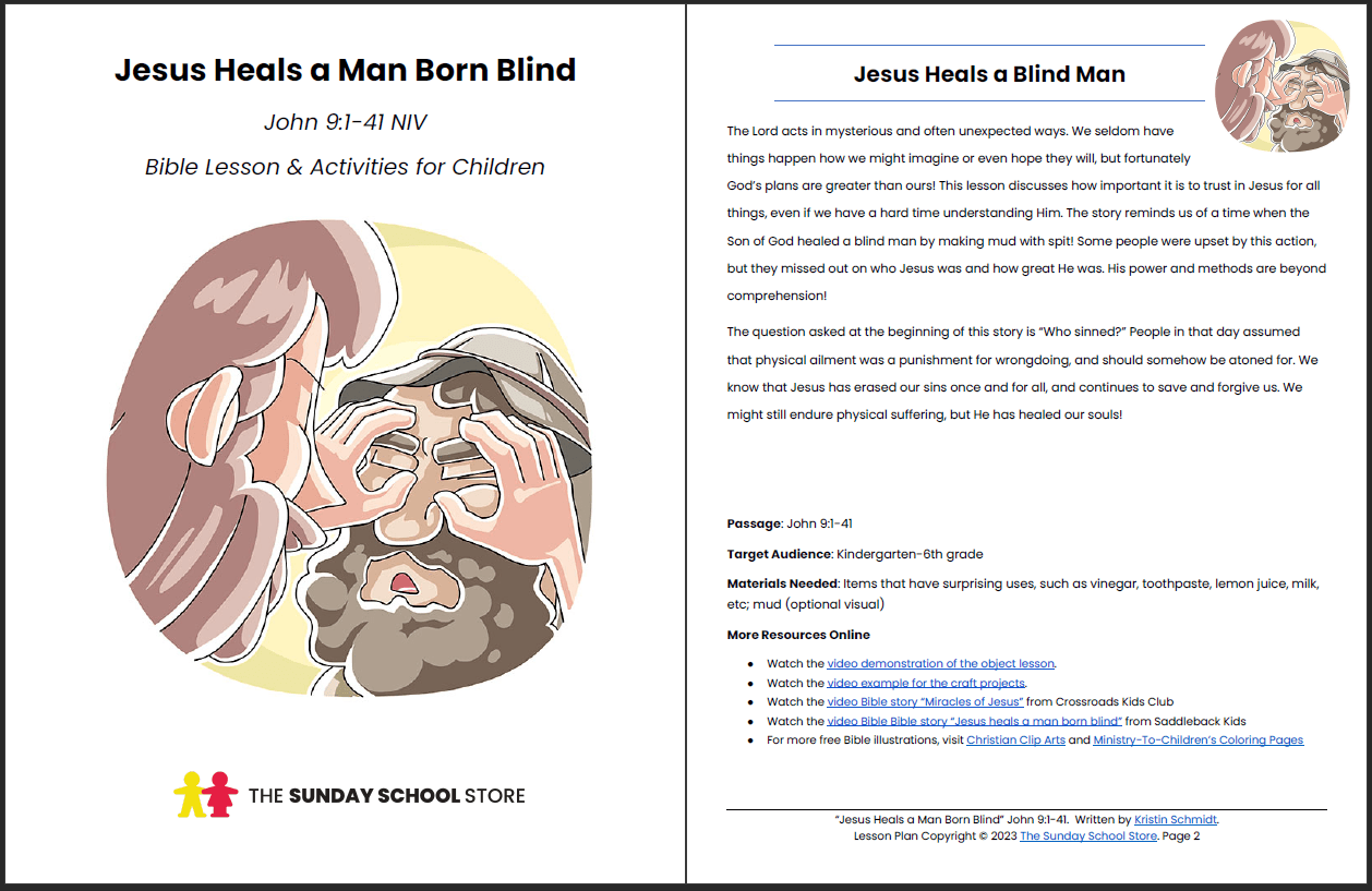 Jesus Heals the Man Born Blind (John 9) Printable Bible Lesson & Sunday School Activities