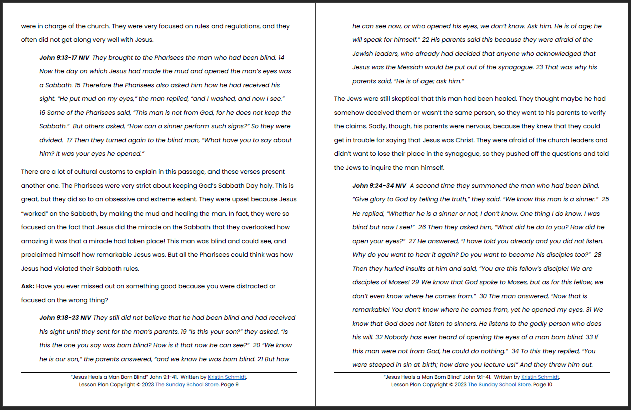 Jesus Heals the Man Born Blind (John 9) Printable Bible Lesson & Sunday School Activities