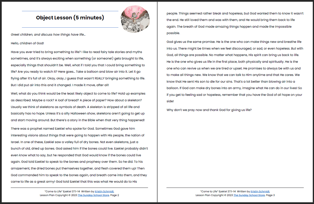 Ezekiel and the Valley of Dry Bones (Ezekiel 37:1-14) Printable Bible Lesson & Sunday School Activities