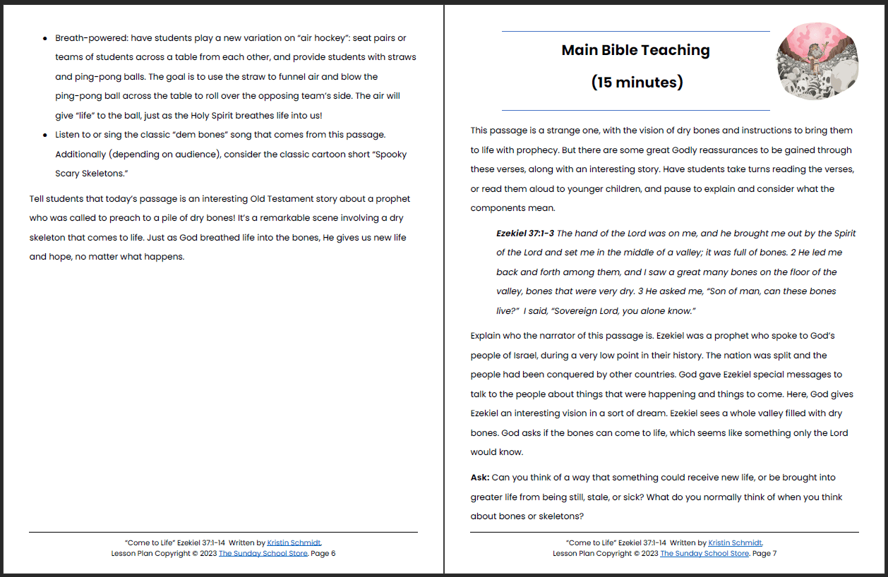 Ezekiel and the Valley of Dry Bones (Ezekiel 37:1-14) Printable Bible Lesson & Sunday School Activities