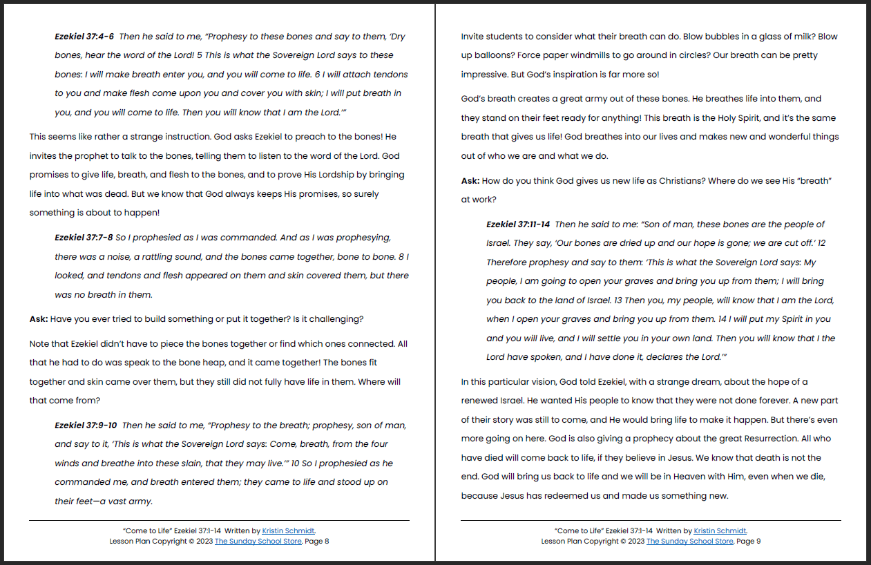 Ezekiel and the Valley of Dry Bones (Ezekiel 37:1-14) Printable Bible Lesson & Sunday School Activities