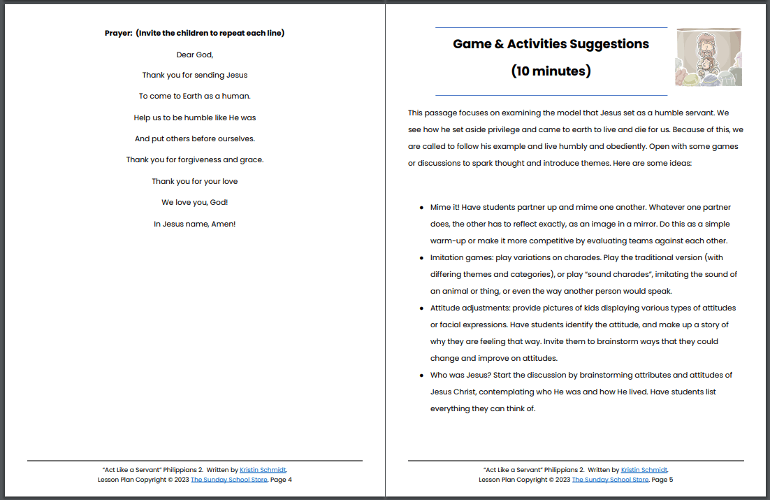 The Humility of Jesus (Philippians 2: 1-11) Printable Bible Lesson & Sunday School Activities
