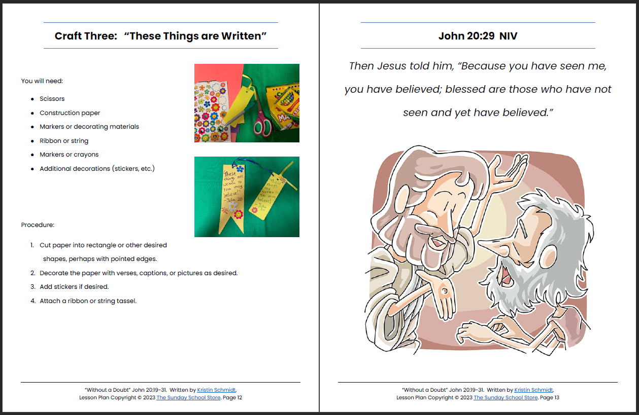 Learning from Doubting Thomas (John 20:19-31) Printable Bible Lesson & Sunday School Activities