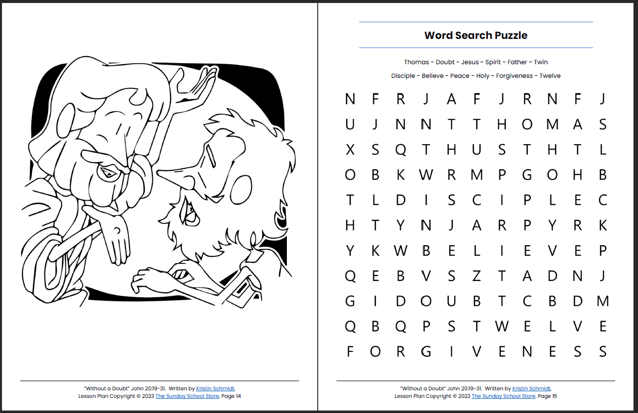 Learning from Doubting Thomas (John 20:19-31) Printable Bible Lesson & Sunday School Activities
