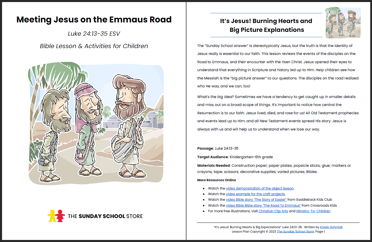Jesus on the Road to Emmaus (Luke 24:13-35) Printable Bible Lesson & Sunday School Activities