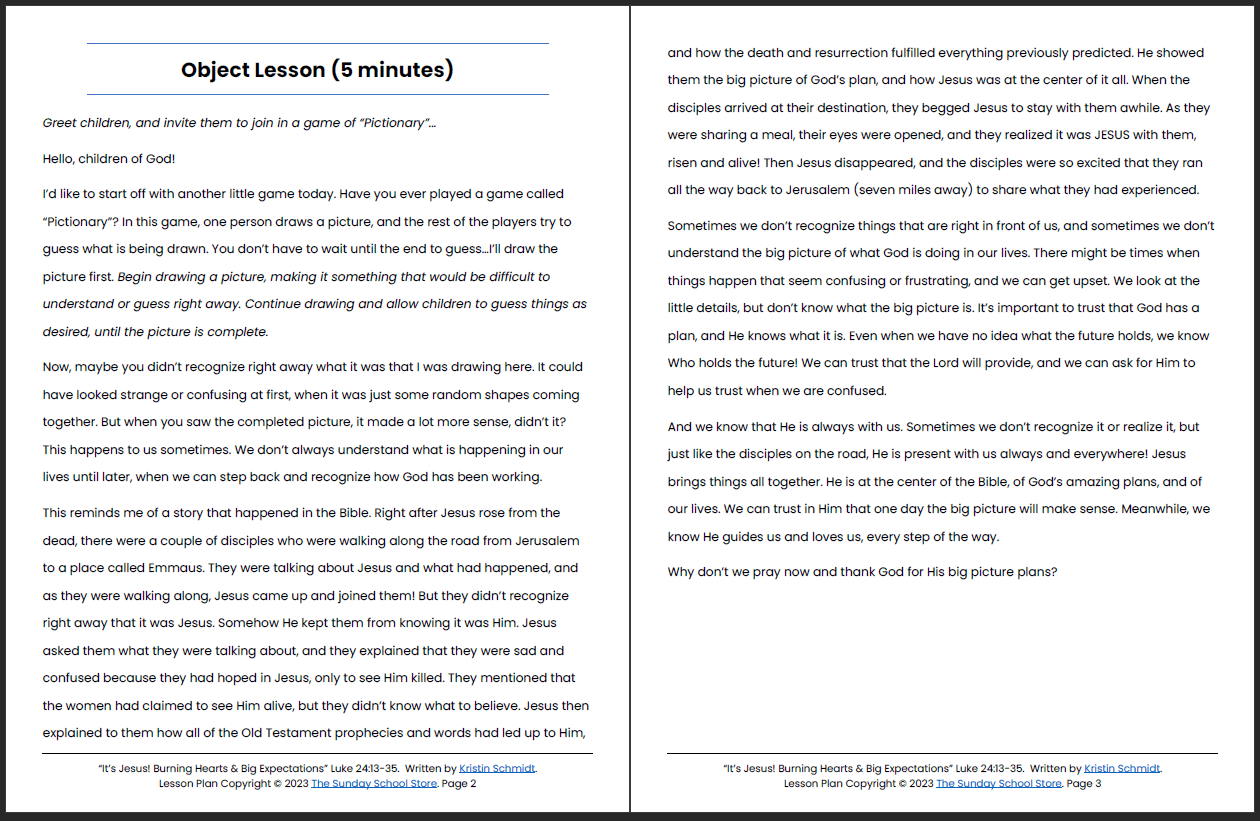 Jesus on the Road to Emmaus (Luke 24:13-35) Printable Bible Lesson & Sunday School Activities