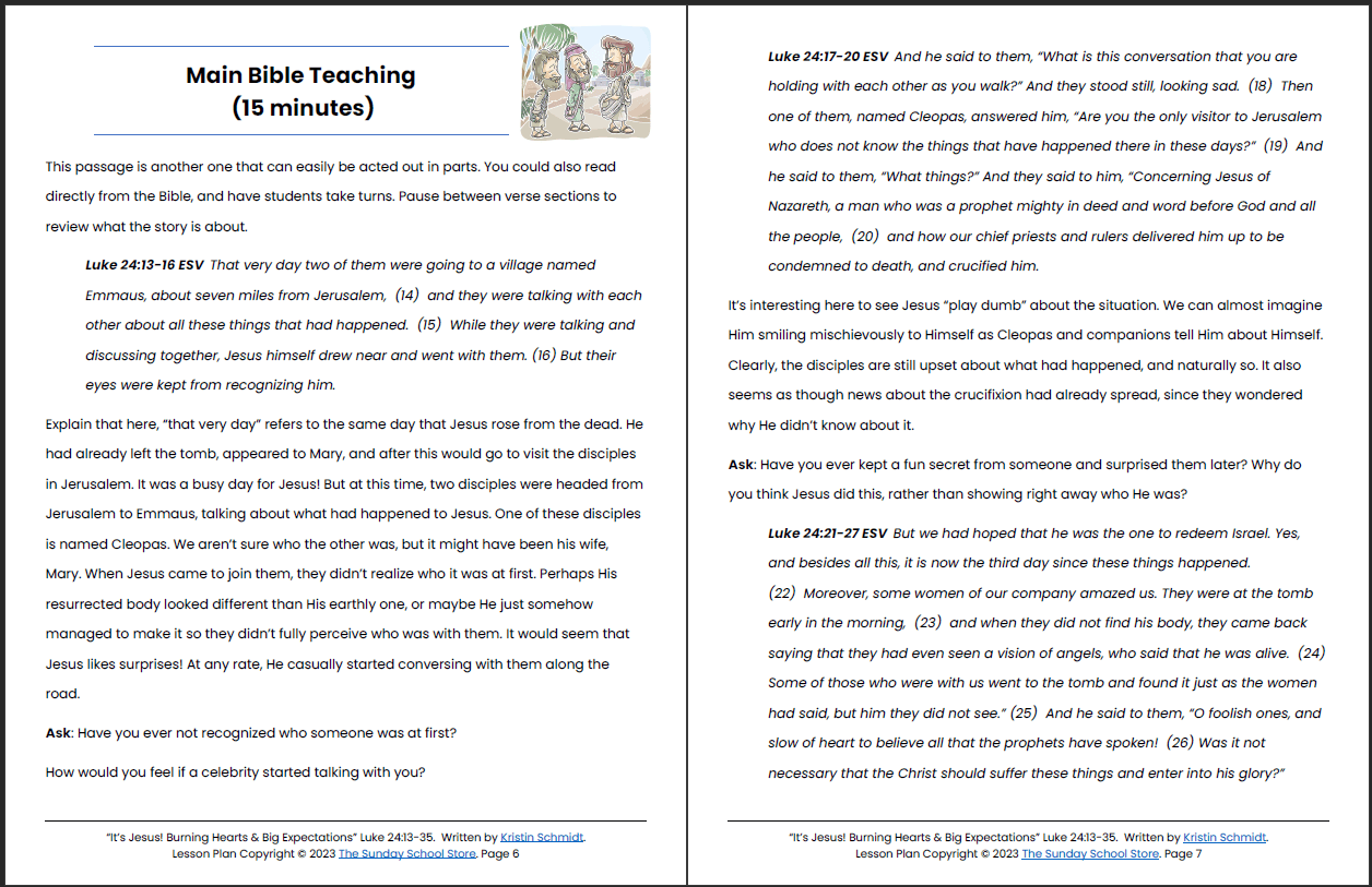 Jesus on the Road to Emmaus (Luke 24:13-35) Printable Bible Lesson & Sunday School Activities