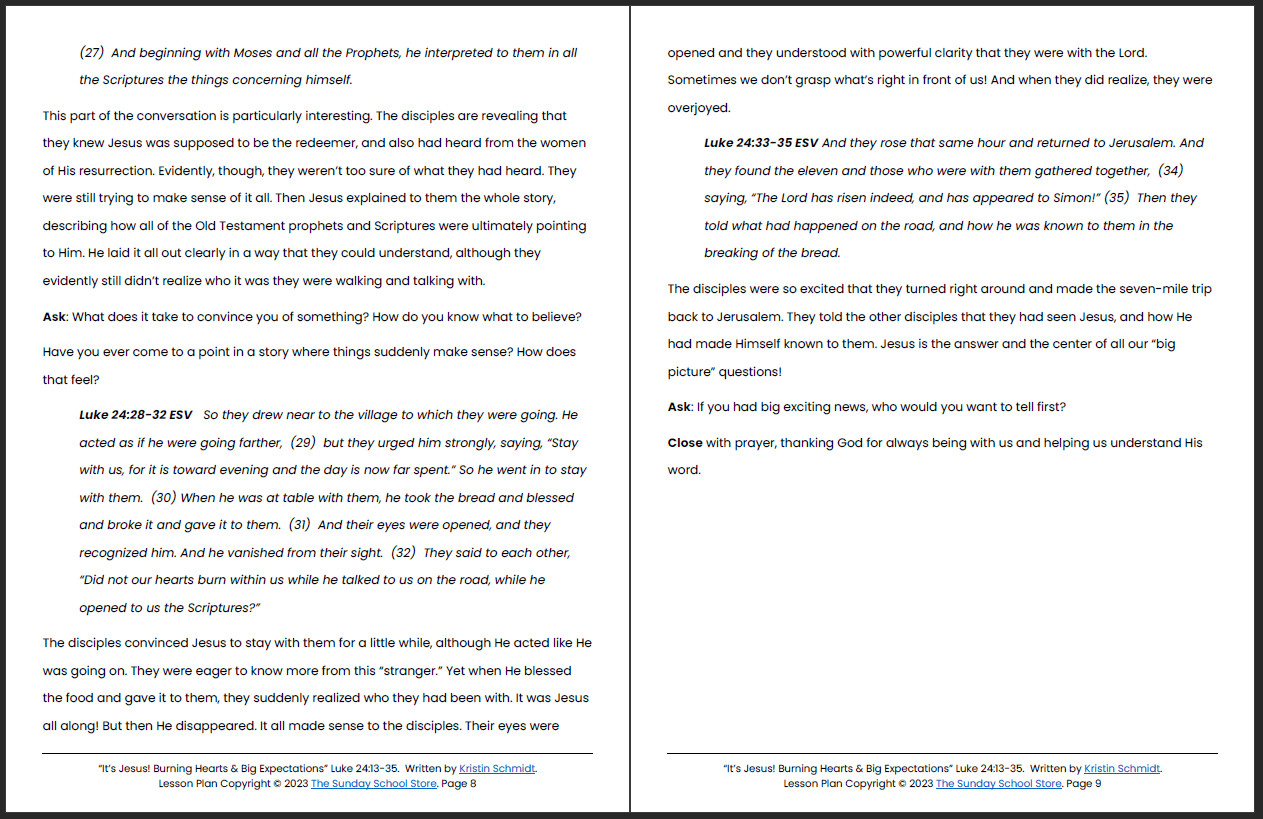 Jesus on the Road to Emmaus (Luke 24:13-35) Printable Bible Lesson & Sunday School Activities