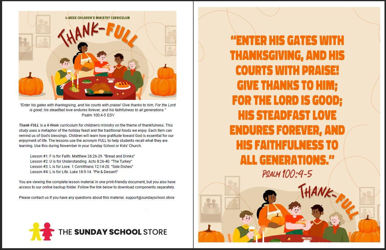ThankFULL 4-Lesson Thanksgiving Curriculum for Children's Ministry - Sunday School Store
