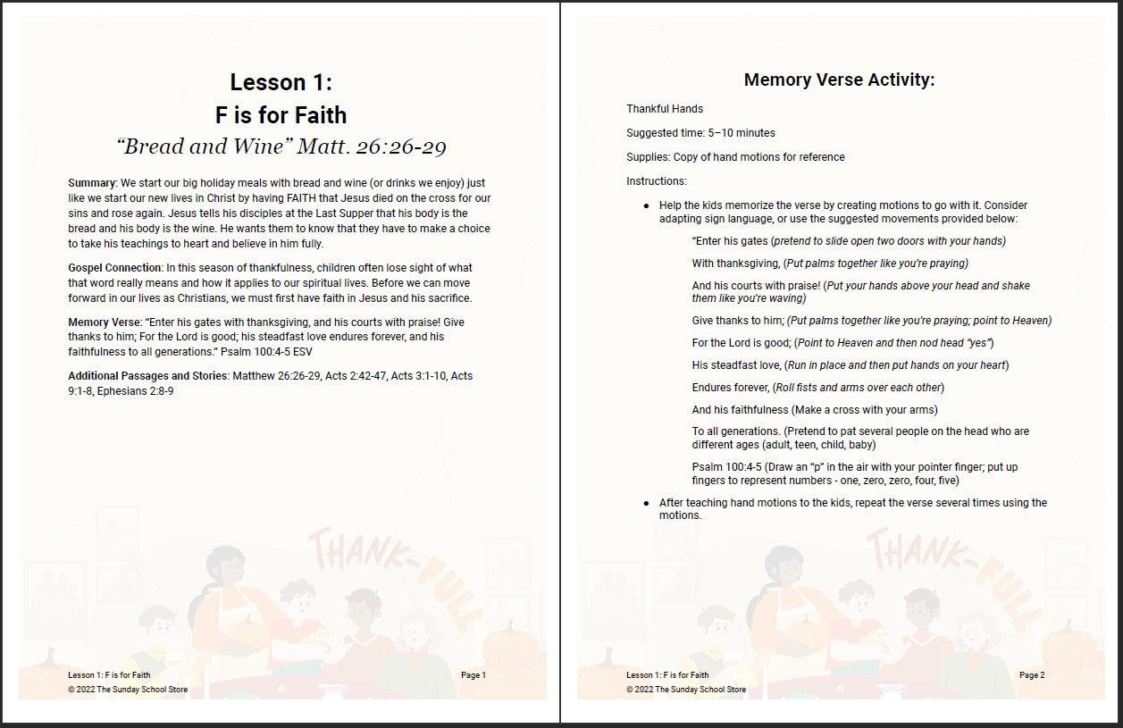 ThankFULL 4-Lesson Thanksgiving Curriculum for Children's Ministry - Sunday School Store