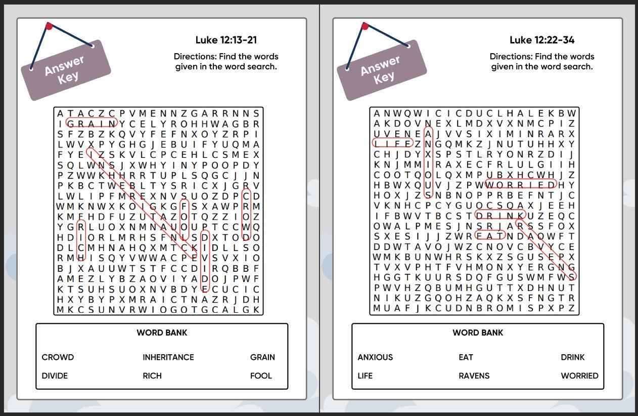Treasure in Heaven (Luke 12:13-34) Printable Bible Lesson & Sunday School Activities - Sunday School Store