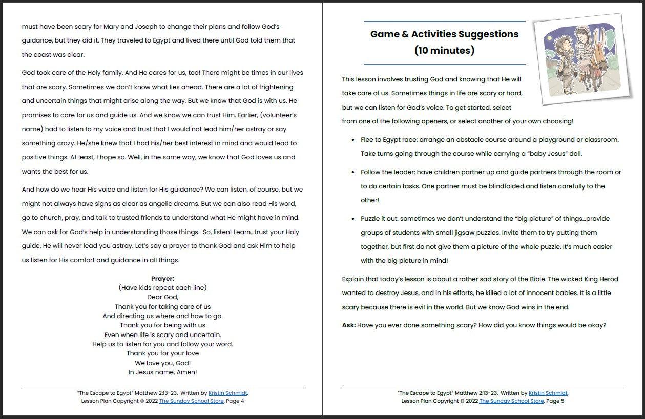 The Escape to Egypt (Matthew 2:13-23) Printable Bible Lesson & Sunday School Activities