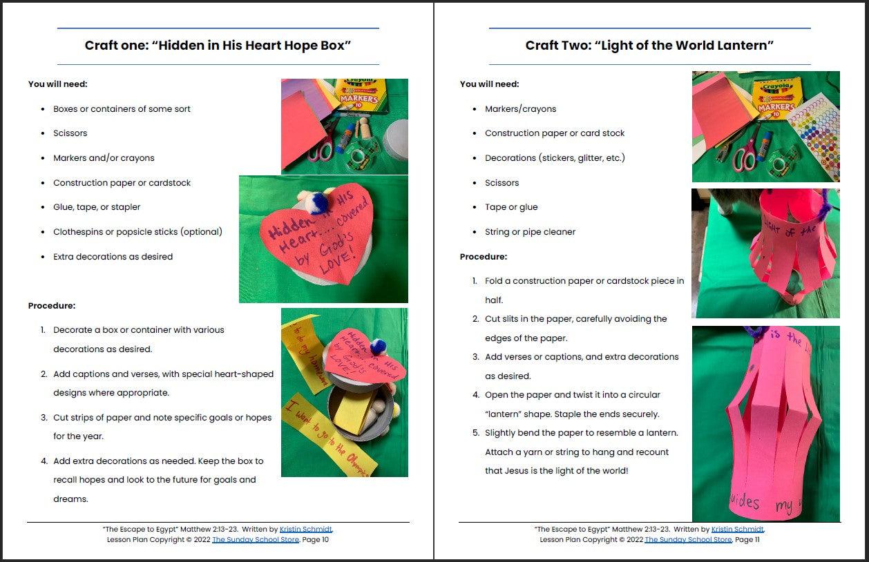 The Escape to Egypt (Matthew 2:13-23) Printable Bible Lesson & Sunday School Activities