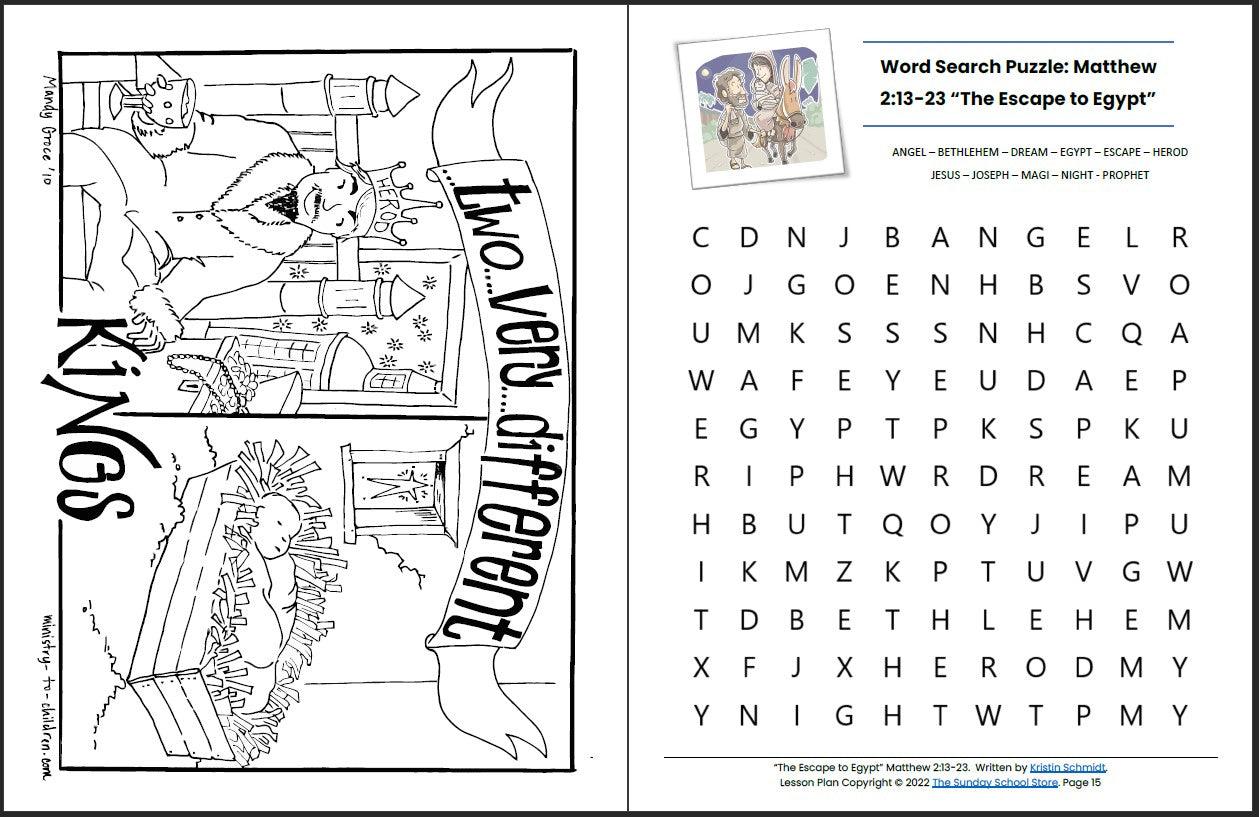 The Escape to Egypt (Matthew 2:13-23) Printable Bible Lesson & Sunday School Activities