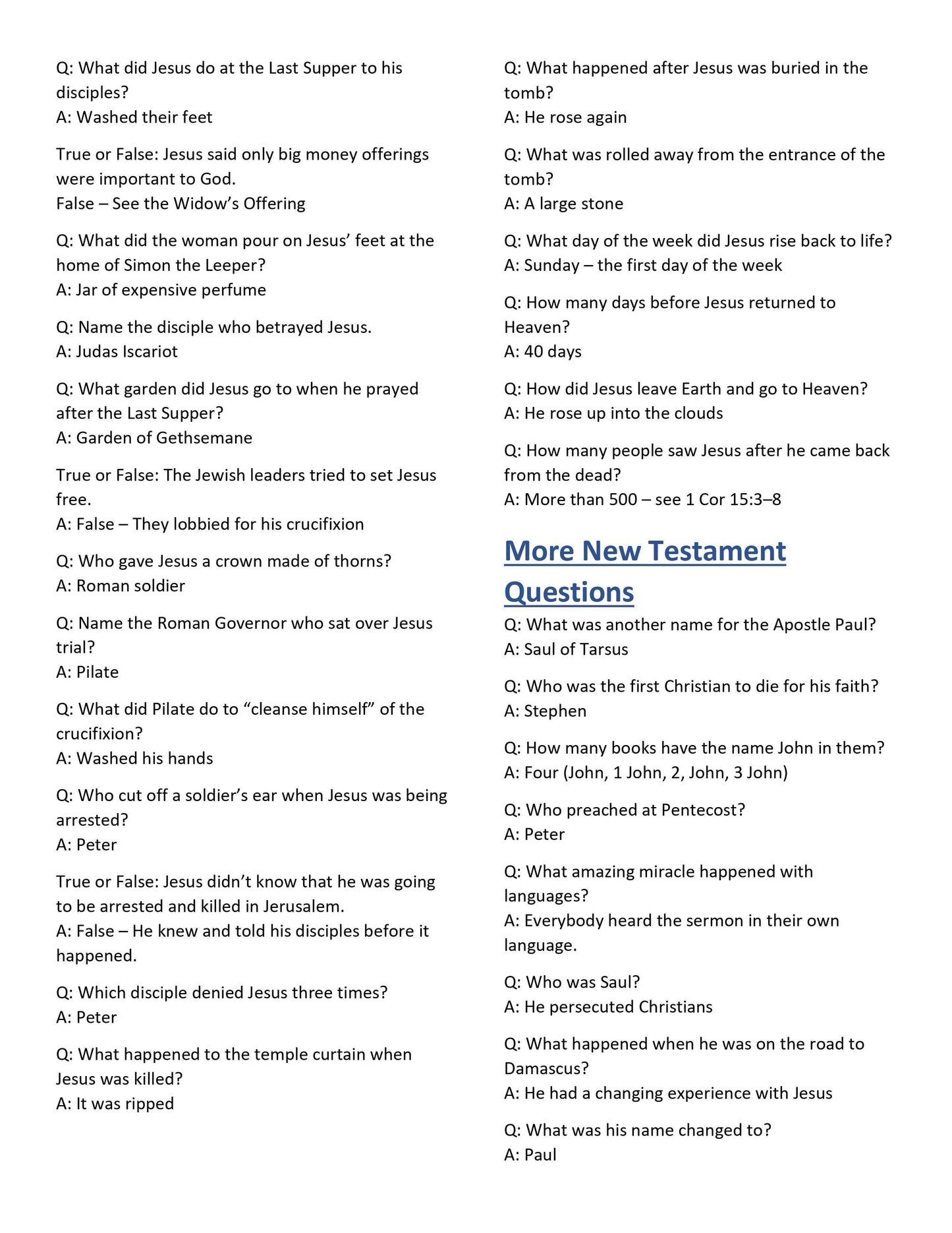 301 Bible Trivia Questions & Answers (free download) - Sunday School Store