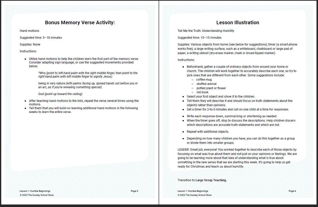 Humble Beginnings: 4-Week Children’s Ministry Curriculum - Sunday School Store