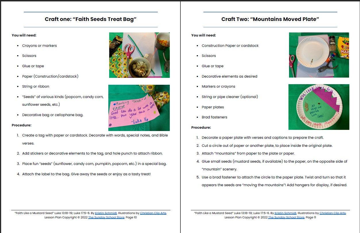 Faith Like a Mustard Seed (Luke 13 & 17) Printable Bible Lesson & Sunday School Activities - Sunday School Store