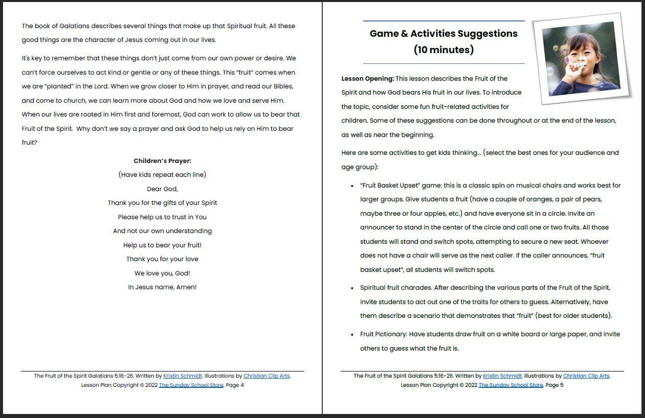 The Fruit of the Spirit (Galatians 5:16-26) Printable Bible Lesson & Sunday School Activities - Sunday School Store