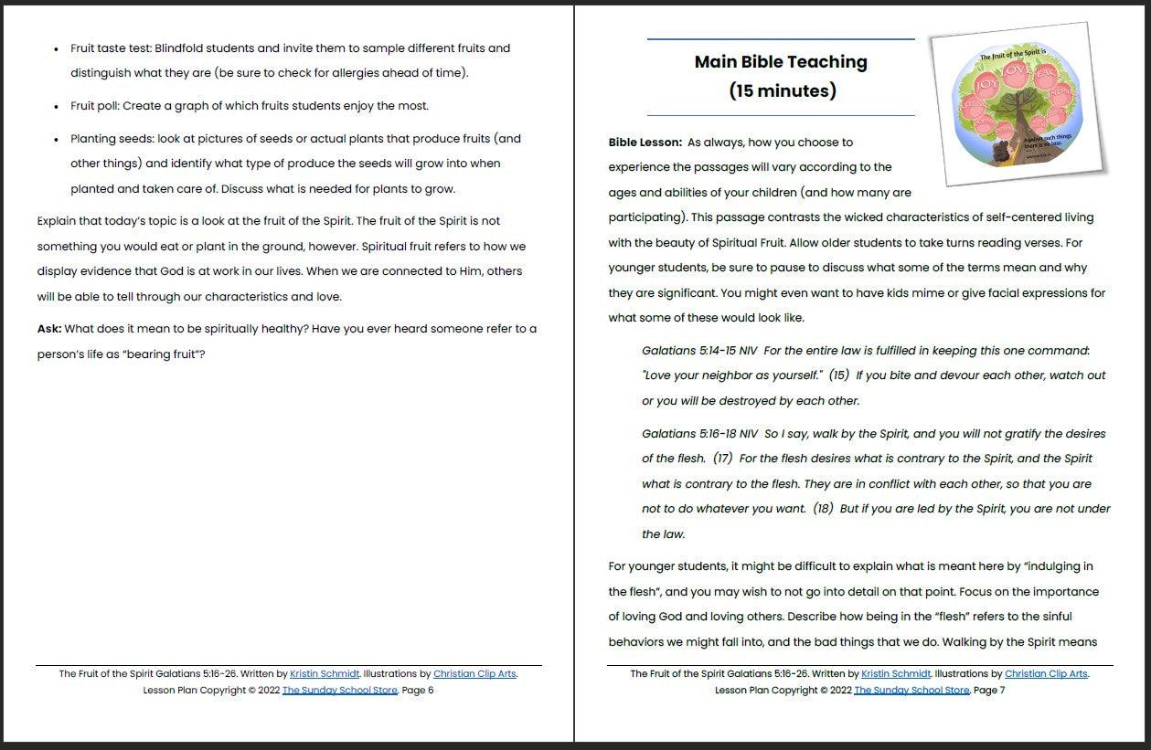 The Fruit of the Spirit (Galatians 5:16-26) Printable Bible Lesson & Sunday School Activities - Sunday School Store
