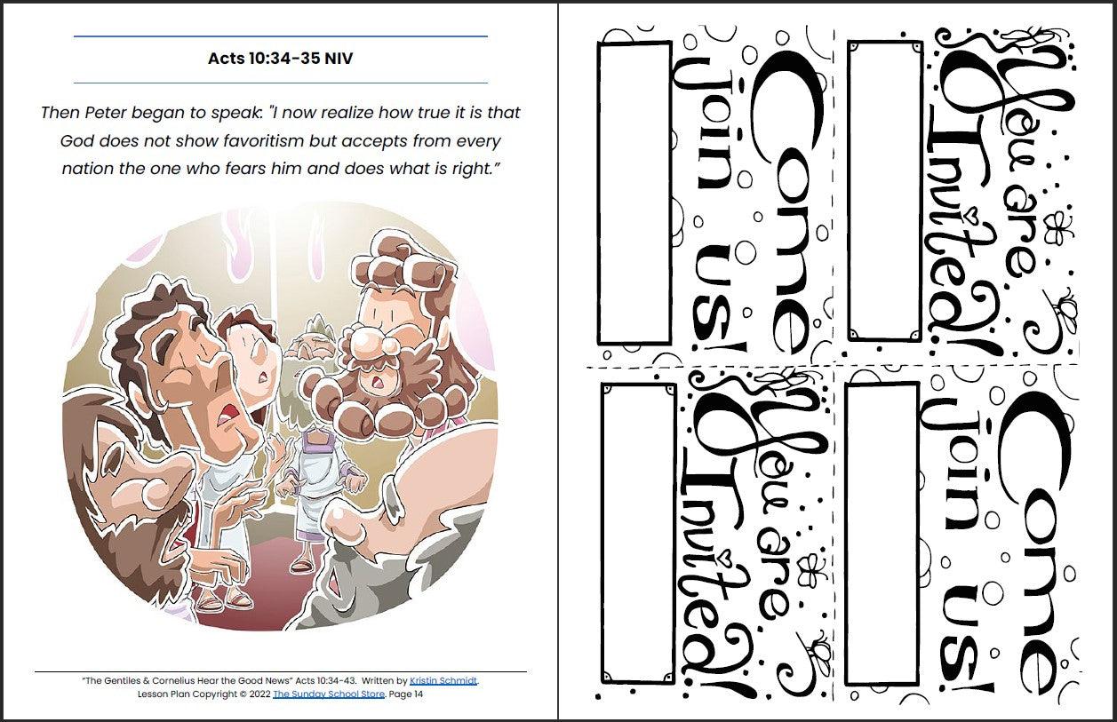 The Gentiles & Cornelius Hear the Good News (Acts 10:34-43) Printable Bible Lesson & Sunday School Activities