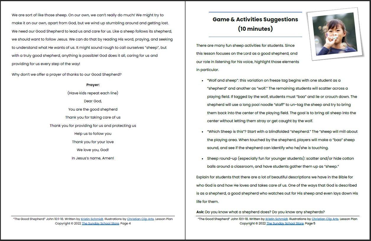 The Good Shepherd (John 10:1-18) Printable Bible Lesson & Sunday School Activities - Sunday School Store