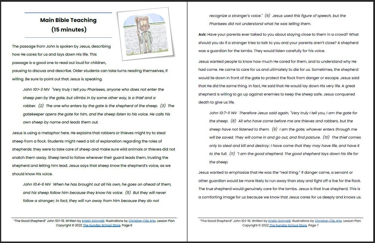 The Good Shepherd (John 10:1-18) Printable Bible Lesson & Sunday School Activities - Sunday School Store
