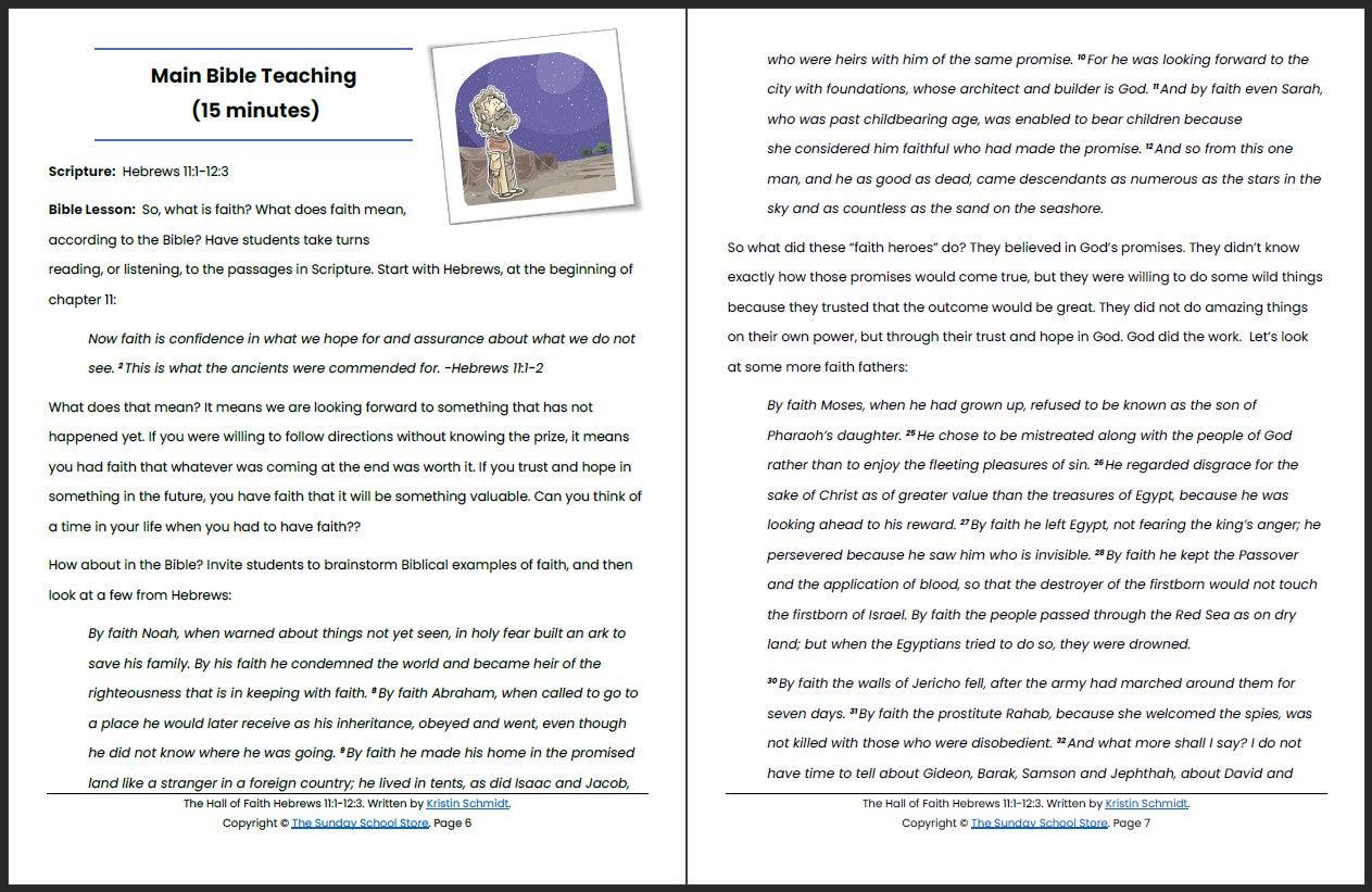 The Hall of Faith (Hebrews 11:1-12:3) Printable Bible Lesson & Sunday School Activities - Sunday School Store