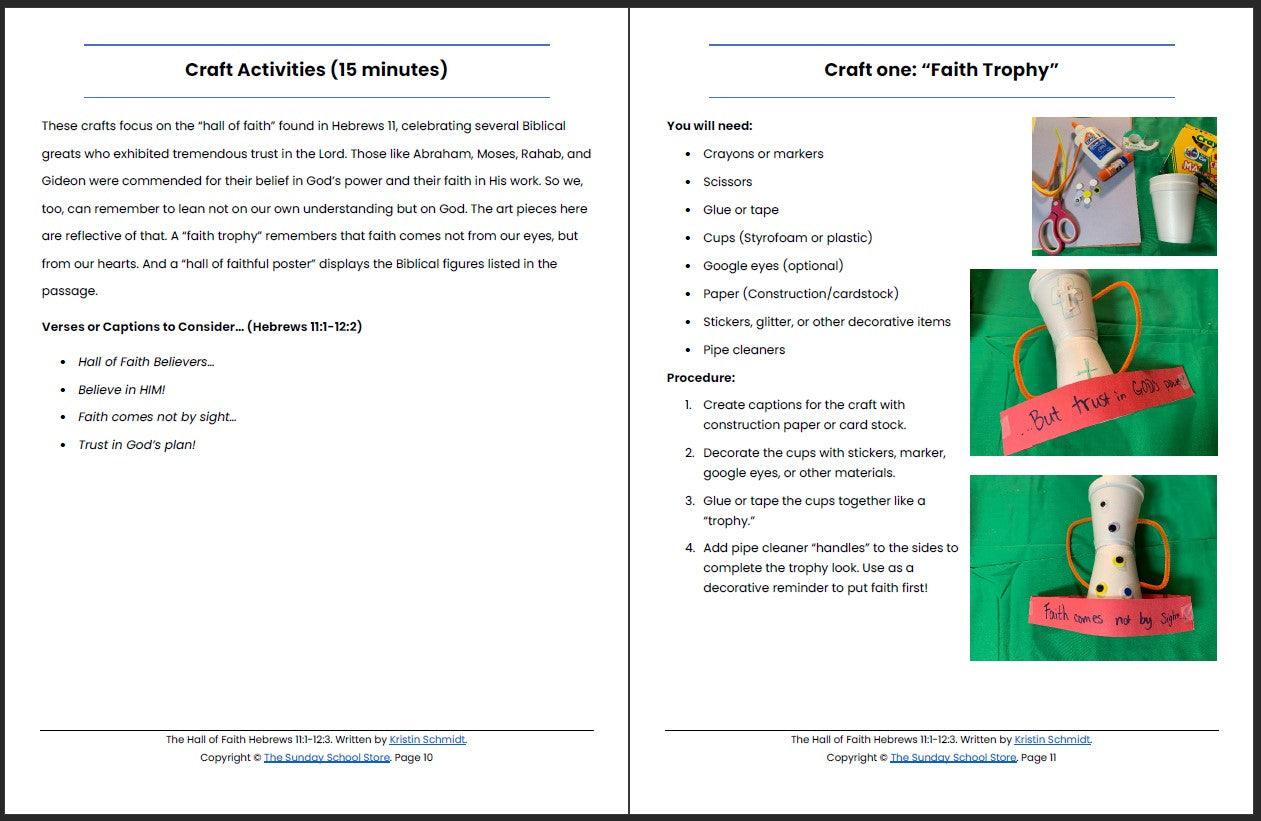 The Hall of Faith (Hebrews 11:1-12:3) Printable Bible Lesson & Sunday School Activities - Sunday School Store