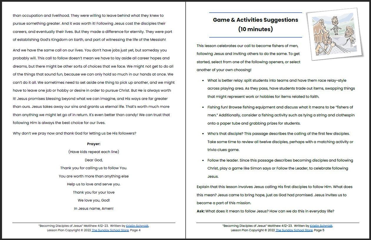 Becoming Disciples of Jesus (Matthew 4:12-23) Printable Bible Lesson & Sunday School Activities