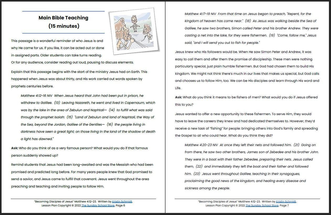 Becoming Disciples of Jesus (Matthew 4:12-23) Printable Bible Lesson & Sunday School Activities