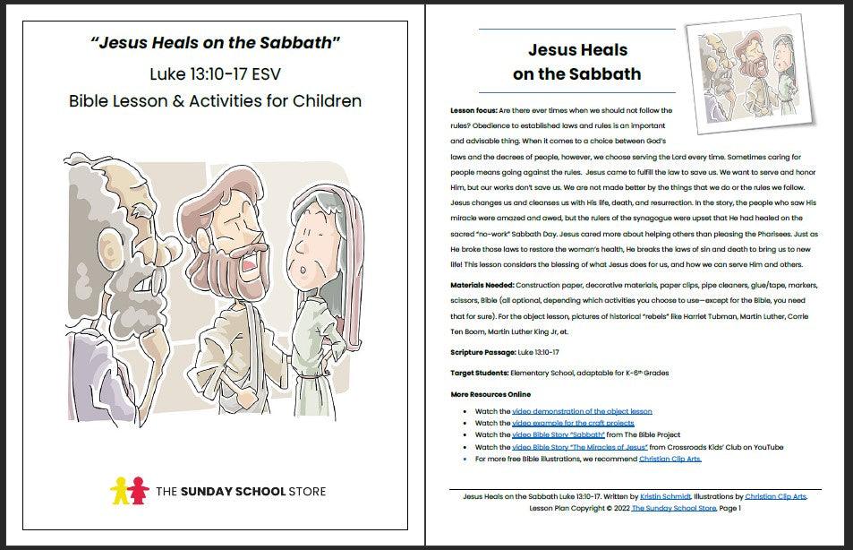 Jesus Heals on the Sabbath (Luke 13:10-17) Printable Bible Lesson & Sunday School Activities - Sunday School Store