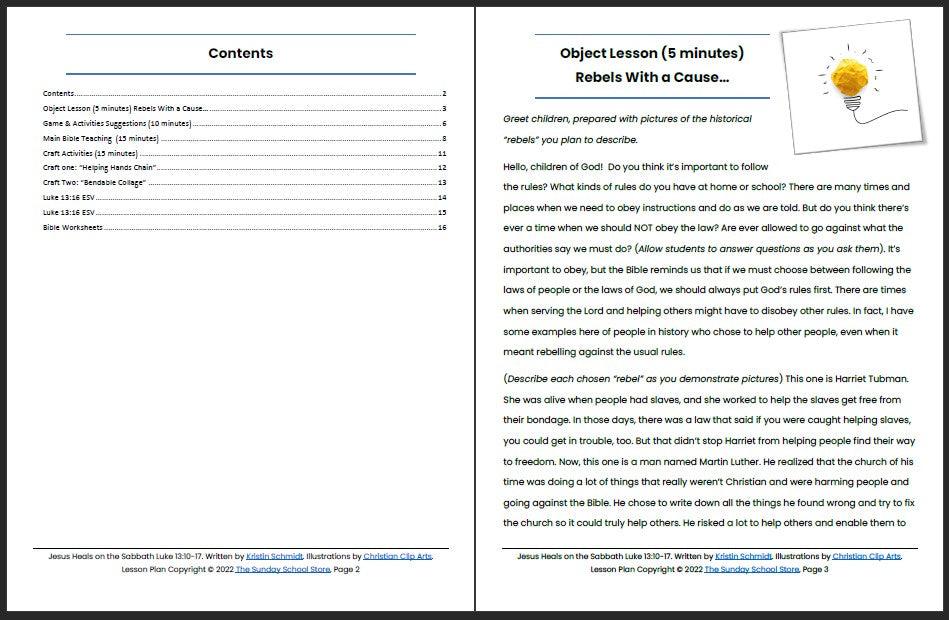 Jesus Heals on the Sabbath (Luke 13:10-17) Printable Bible Lesson & Sunday School Activities - Sunday School Store
