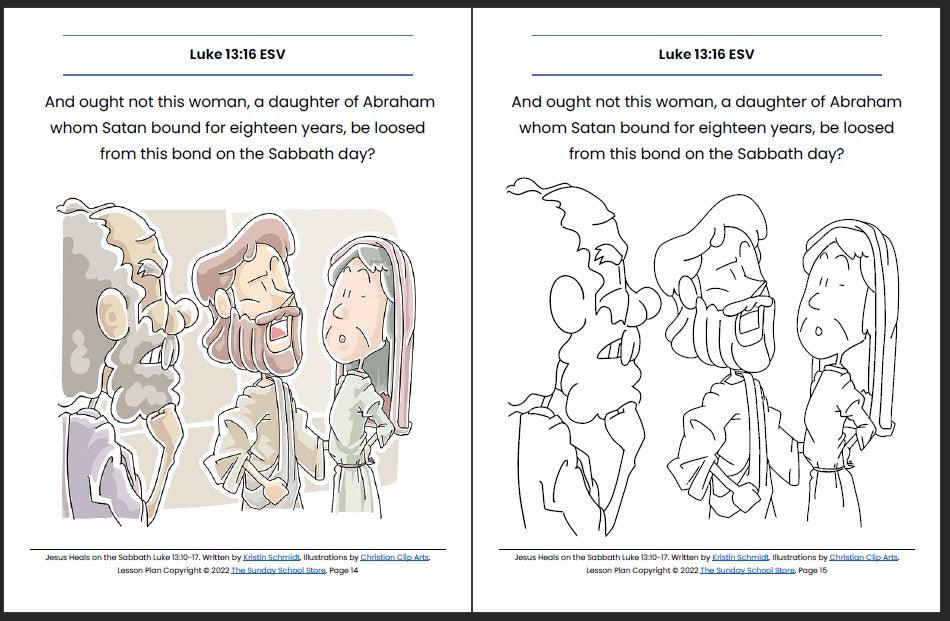 Jesus Heals on the Sabbath (Luke 13:10-17) Printable Bible Lesson & Sunday School Activities - Sunday School Store