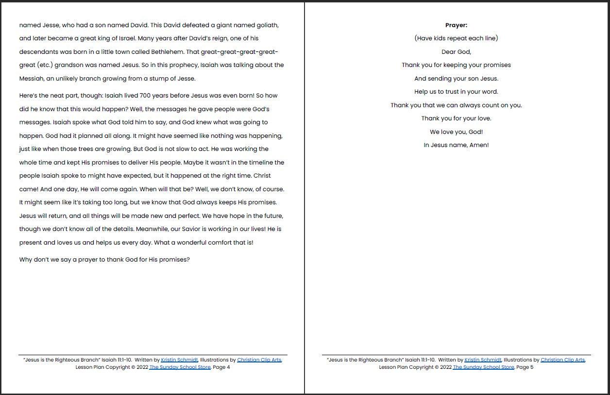 Jesus is the Righteous Branch (Isaiah 11:1-10) Printable Bible Lesson & Sunday School Activities - Sunday School Store