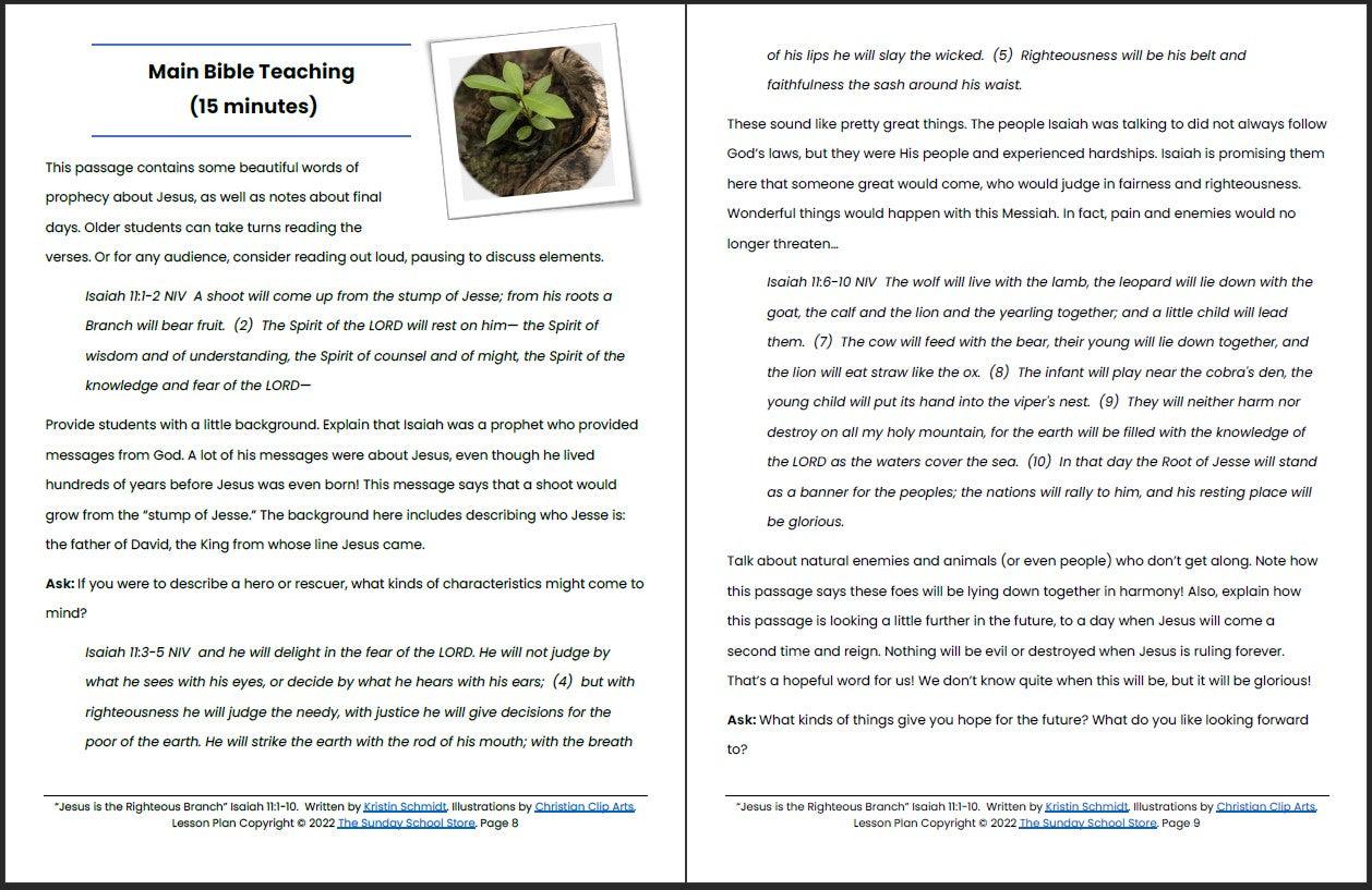 Jesus is the Righteous Branch (Isaiah 11:1-10) Printable Bible Lesson & Sunday School Activities - Sunday School Store