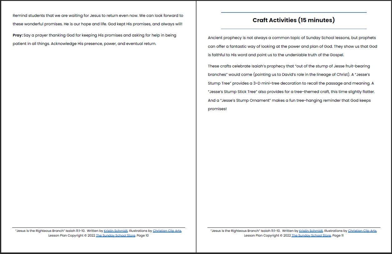 Jesus is the Righteous Branch (Isaiah 11:1-10) Printable Bible Lesson & Sunday School Activities - Sunday School Store