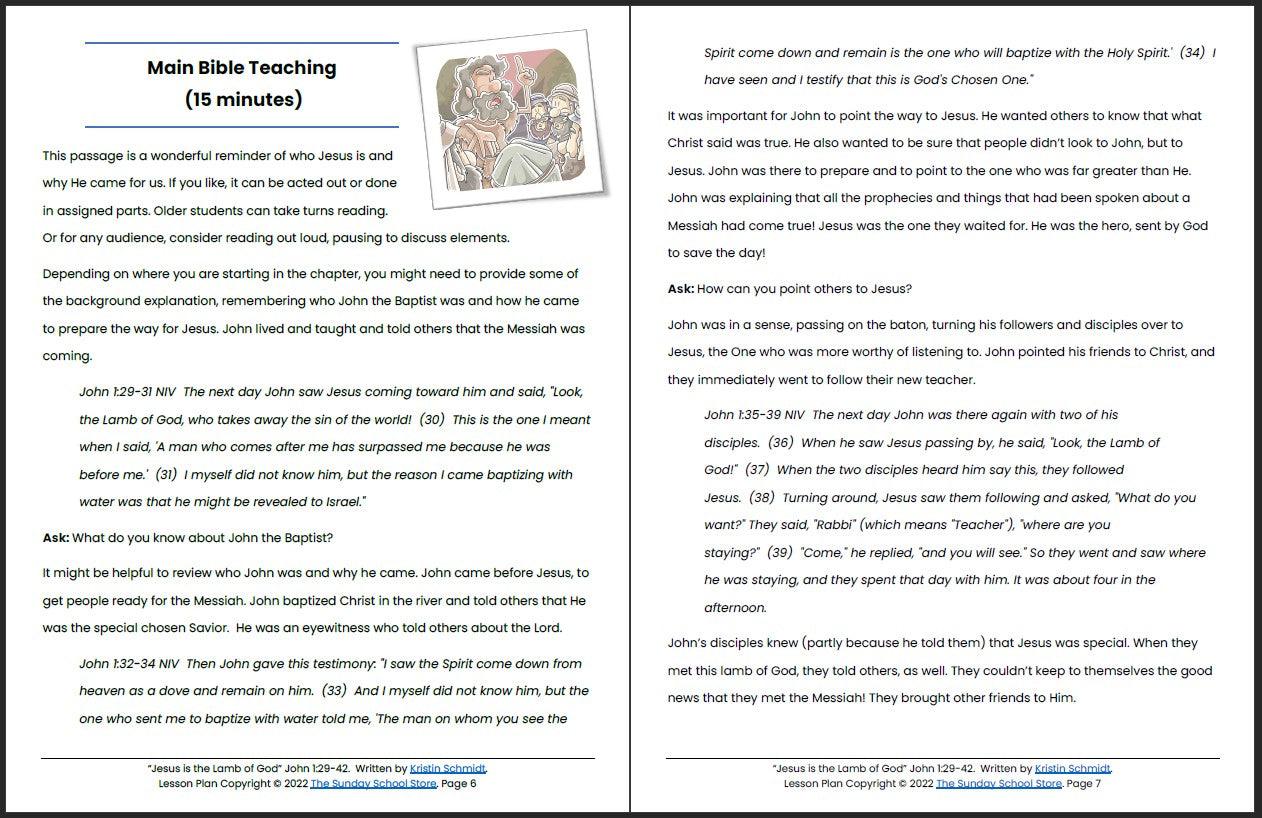 Jesus is the Lamb of God (John 1:29-42) Printable Bible Lesson & Sunday School Activities