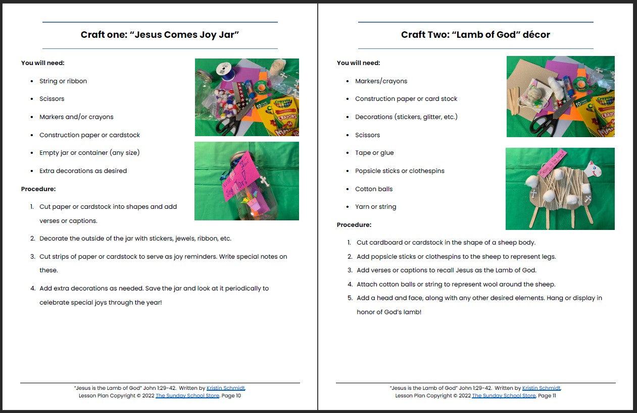 Jesus is the Lamb of God (John 1:29-42) Printable Bible Lesson & Sunday School Activities