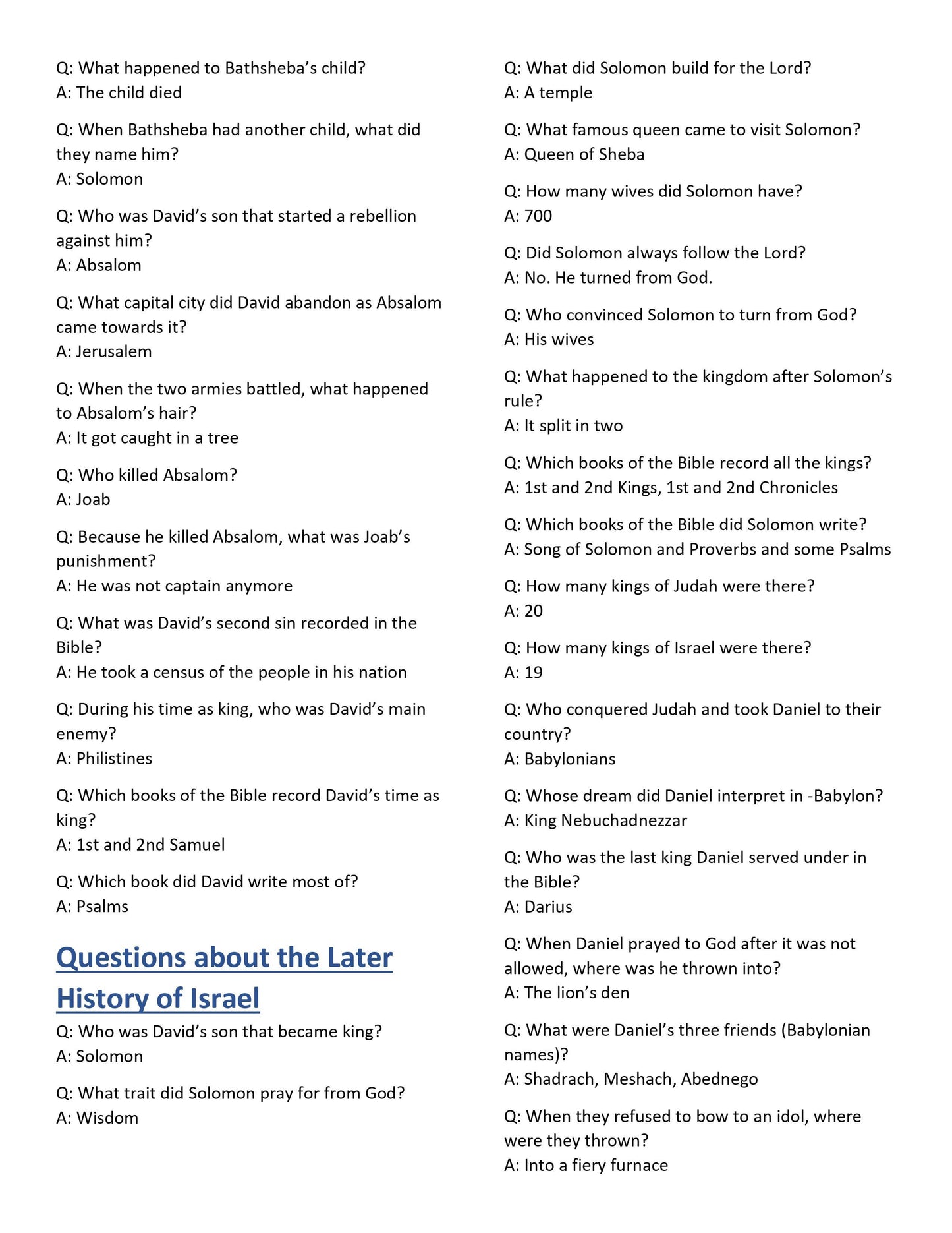 301 Bible Trivia Questions & Answers (free download) - Sunday School Store
