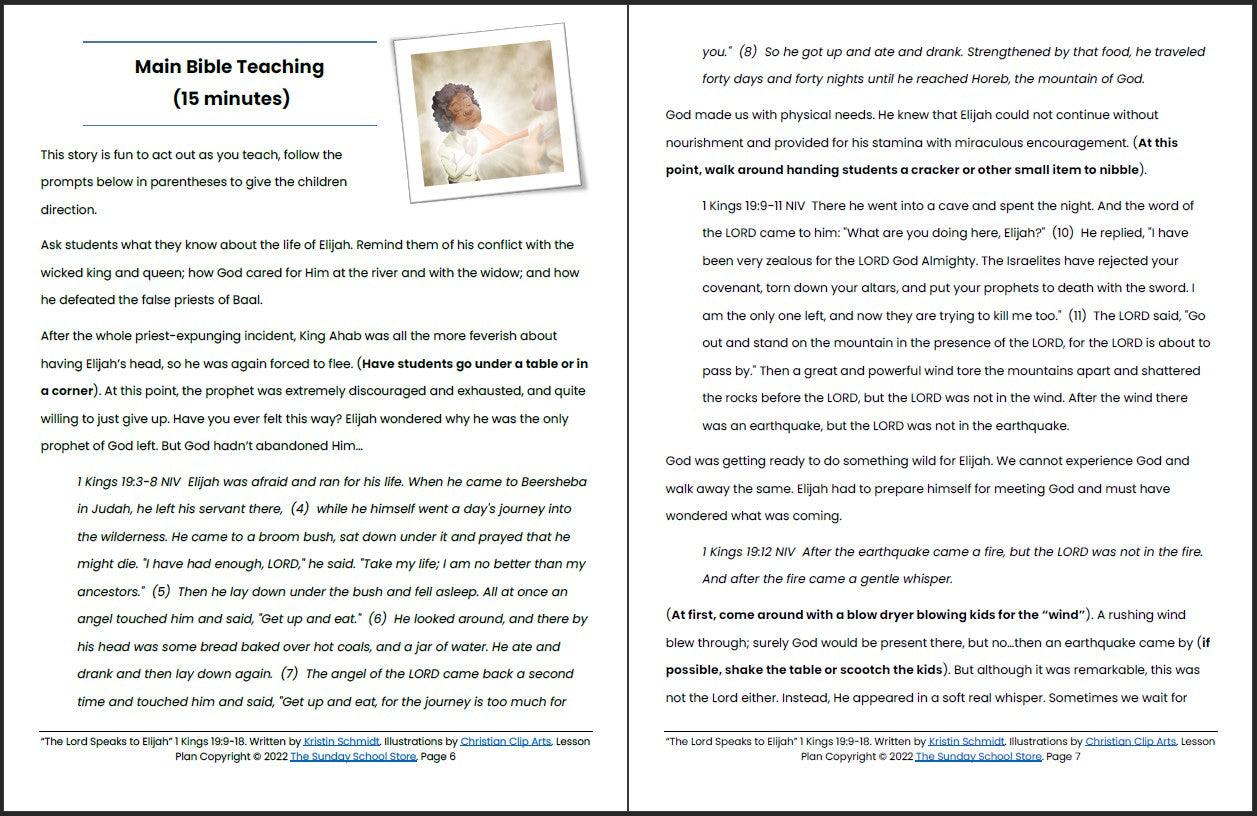 The Lord Speaks to Elijah (1 Kings 19:9-18) Printable Bible Lesson & Sunday School Activities - Sunday School Store