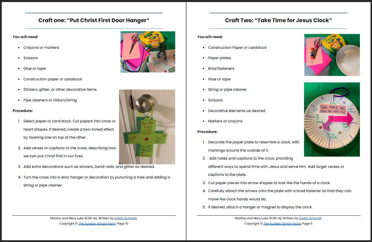 Martha and Mary (Luke 10:38-42) Printable Bible Lesson & Sunday School Activities - Sunday School Store