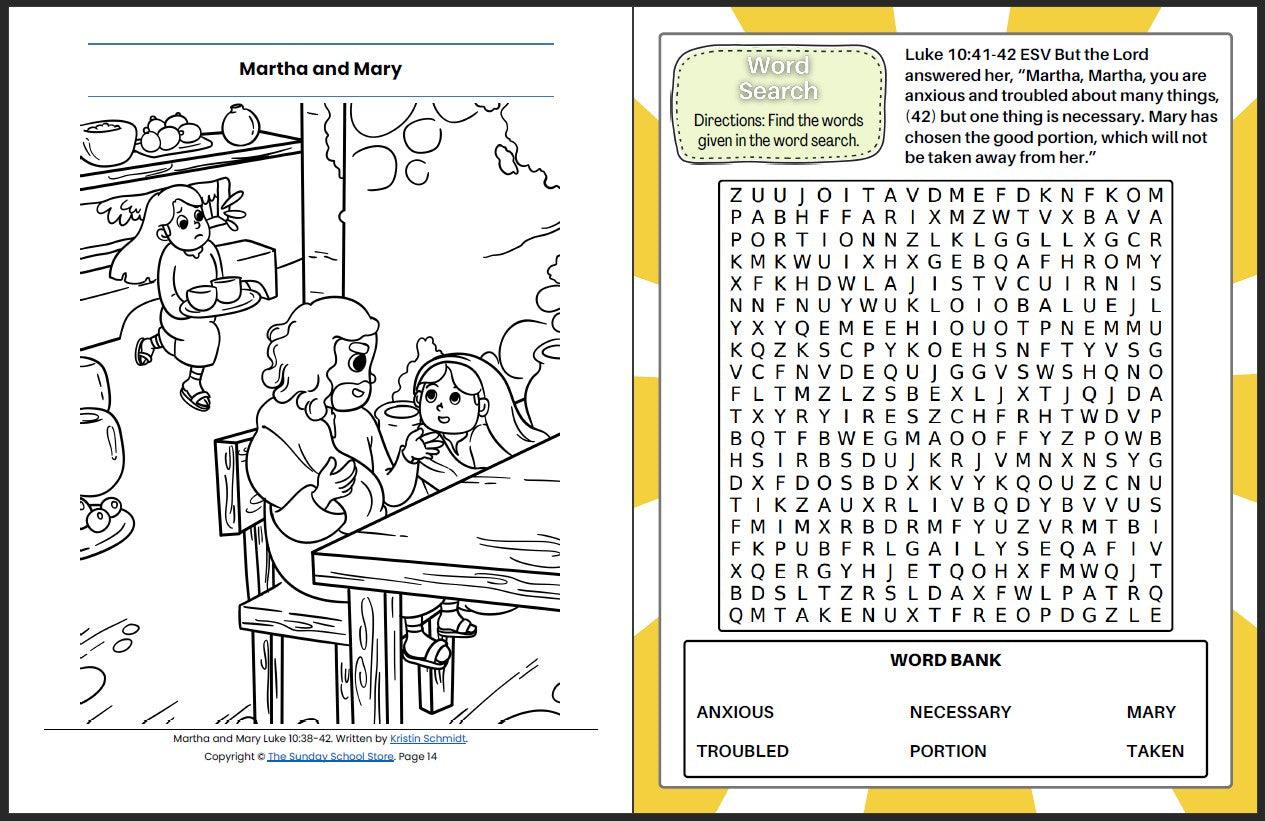 Martha and Mary (Luke 10:38-42) Printable Bible Lesson & Sunday School Activities - Sunday School Store