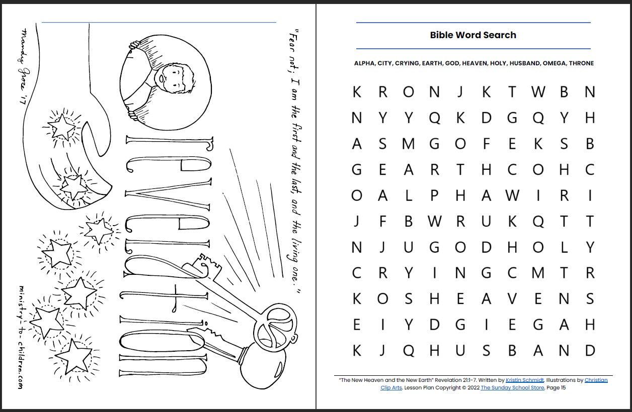 New Heaven and New Earth (Revelation 21:1-7 ) Printable Bible Lesson & Sunday School Activities - Sunday School Store