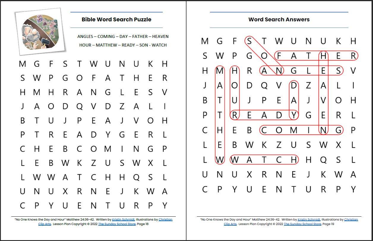 No One Knows the Day and Hour (Matthew 24:36-42) Printable Advent Bible Lesson & Sunday School Activities - Sunday School Store