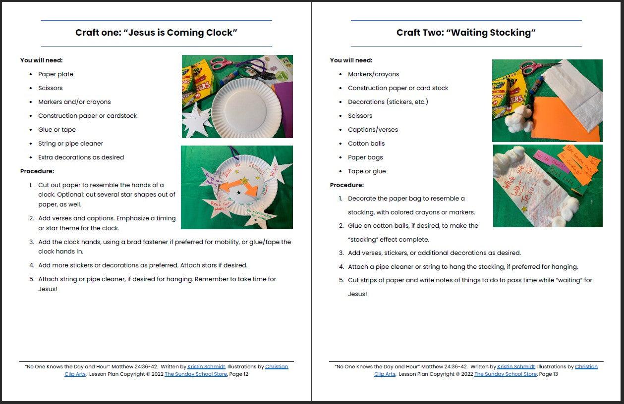 No One Knows the Day and Hour (Matthew 24:36-42) Printable Advent Bible Lesson & Sunday School Activities - Sunday School Store