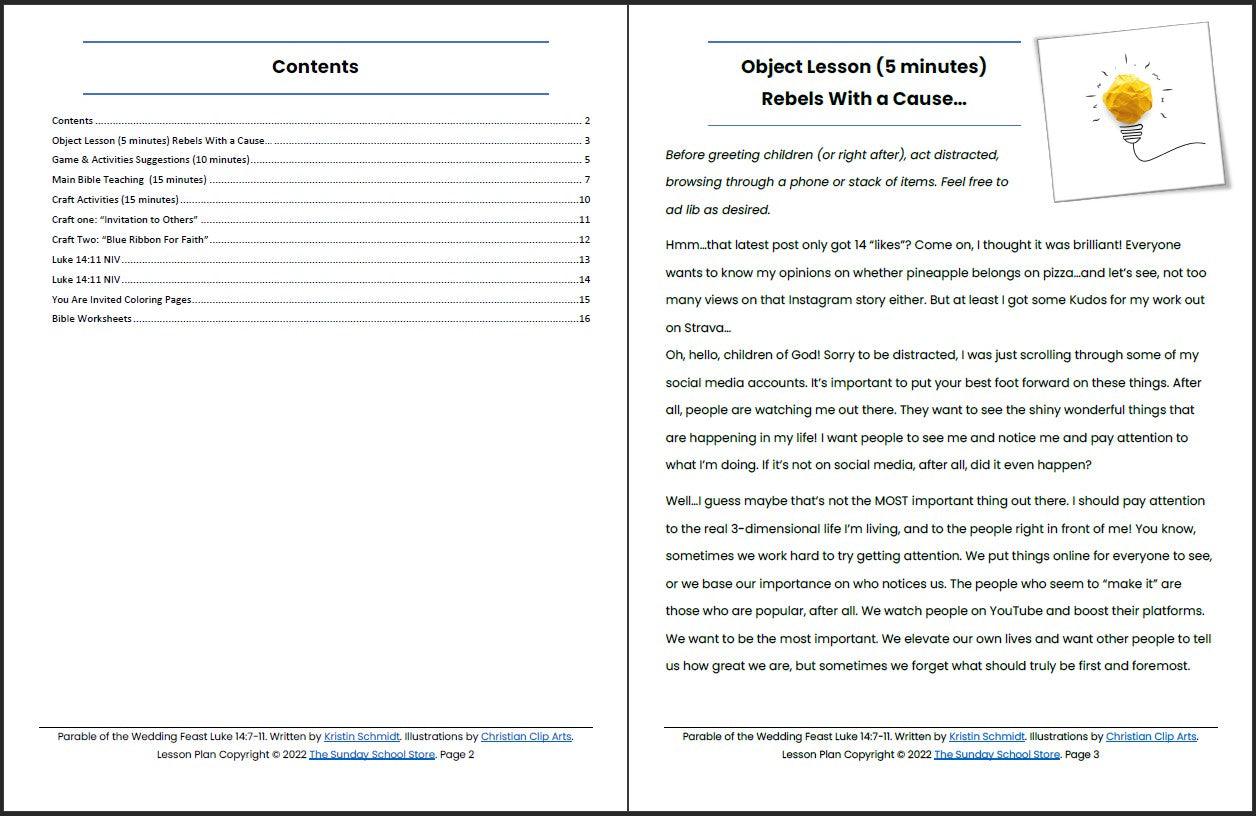 Parable of the Wedding Feast (Luke 14:7-11) Printable Bible Lesson & Sunday School Activities - Sunday School Store