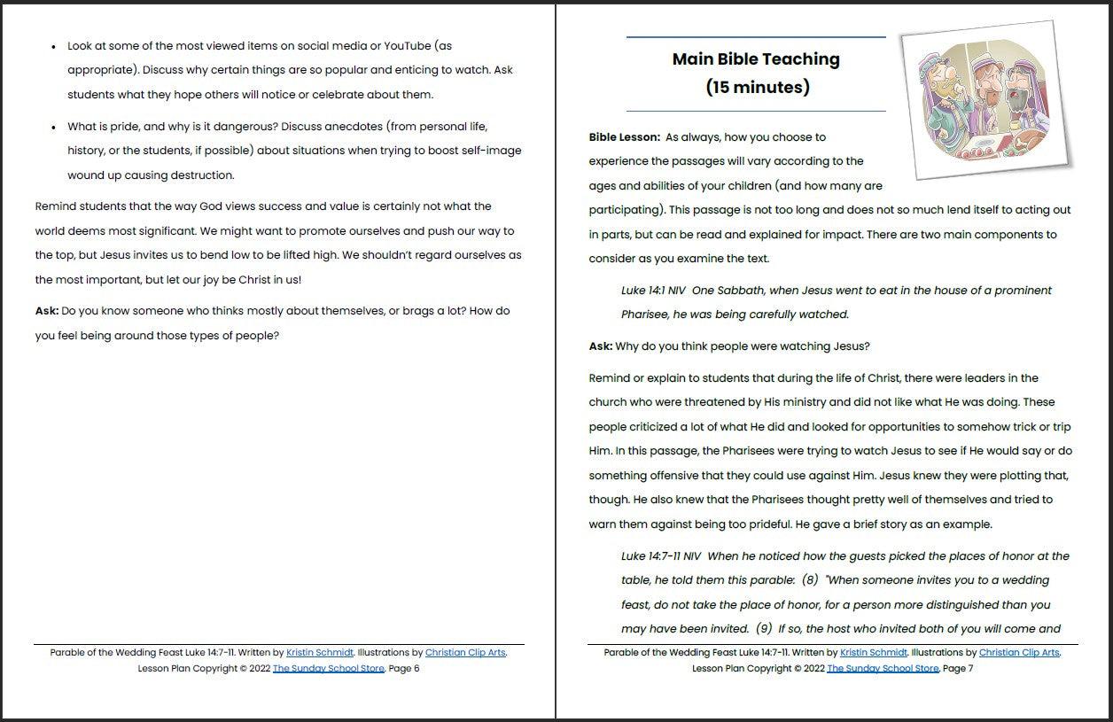 Parable of the Wedding Feast (Luke 14:7-11) Printable Bible Lesson & Sunday School Activities - Sunday School Store