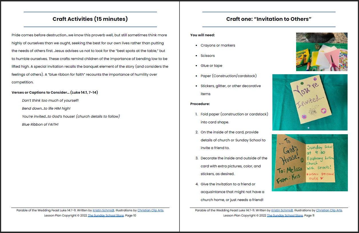 Parable of the Wedding Feast (Luke 14:7-11) Printable Bible Lesson & Sunday School Activities - Sunday School Store