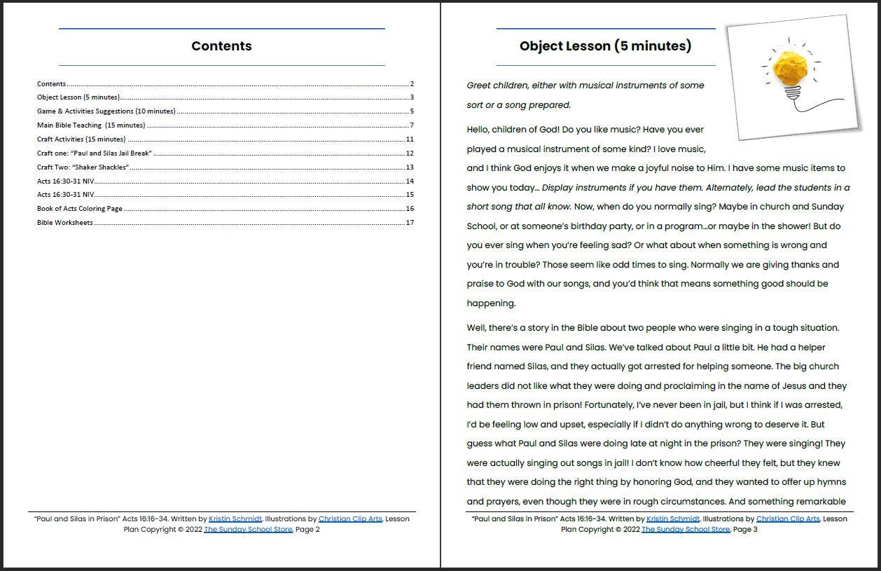 Paul and Silas in Prison (Acts 16:16-34) Printable Bible Lesson & Sunday School Activities - Sunday School Store